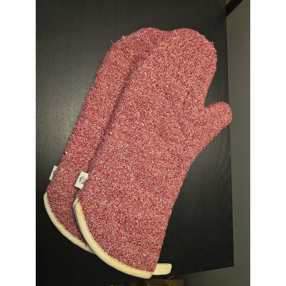 PAIR Pampered Chef Oven Mitts 100% Cotton Terry Cloth Cranberry Red Retired 1329